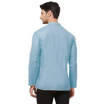 Blue woven cotton men-kurtas 2