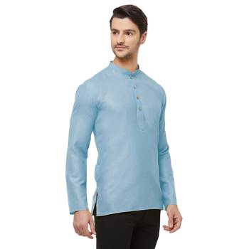 Blue woven cotton men-kurtas 3