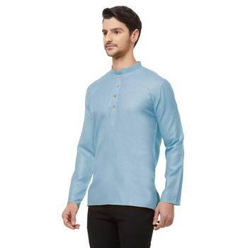 Blue woven cotton men-kurtas 4