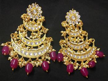 Designer Ethnic Indian Bollywood Ruby White Kundan Pearl Bridal Earrings Set 1
