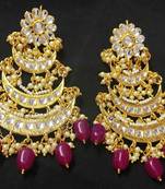Designer Ethnic Indian Bollywood Ruby White Kundan Pearl Bridal Earrings Set