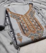 grey EMBROIDERED CHANDERI UNSTITCHED SALWAR WITH DUPATTA