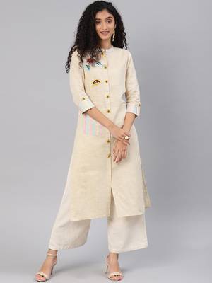 Kimisha Women's Beige Cotton Flex Straight Kurti 1