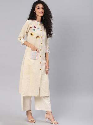 Kimisha Women's Beige Cotton Flex Straight Kurti 4
