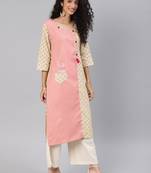 Baby Pink & Off White Cotton Slub Straight Kurti