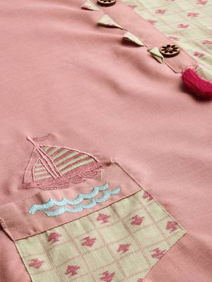 Baby Pink & Off White Cotton Slub Straight Kurti 2
