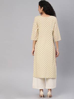 Baby Pink & Off White Cotton Slub Straight Kurti 3