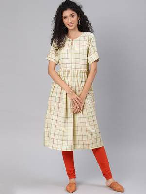 Beige Cotton Flex Anarkali Kurti 1
