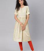 Beige Cotton Flex Anarkali Kurti
