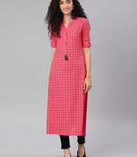 Pink Rayon Cotton Printed A-Line Kurti With Pocket