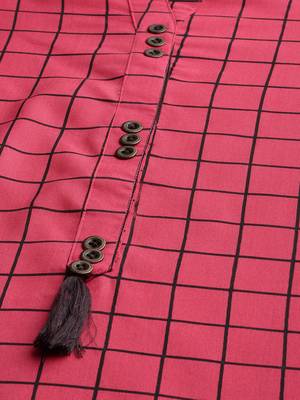 Pink Rayon Cotton Printed A-Line Kurti With Pocket 2
