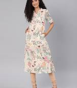 Kimisha Women's Off White Rayon Cotton Printed A-Line Kurti With Pocket