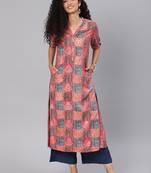 Kimisha Women's Multicolor Rayon Cotton A LINE Kurti