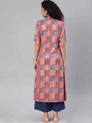 Kimisha Women's Multicolor Rayon Cotton A LINE Kurti 3