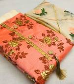 peach embroidered santoon unstitched salwar with dupatta