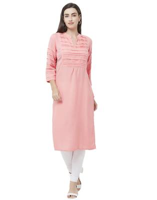 Pink plain viscose ethnic-kurtis 1