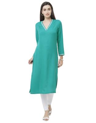 Sea-green plain viscose ethnic-kurtis 1