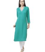 Sea-green plain viscose ethnic-kurtis