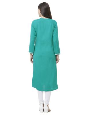 Sea-green plain viscose ethnic-kurtis 2
