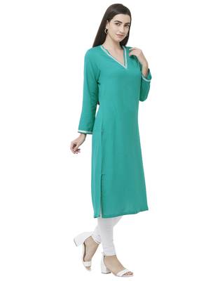 Sea-green plain viscose ethnic-kurtis 4