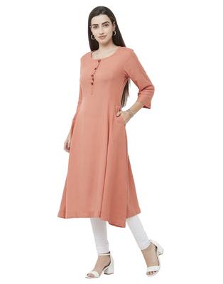 Peach plain viscose ethnic-kurtis 1
