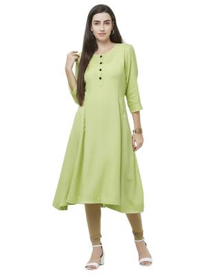 Green plain viscose ethnic-kurtis 1