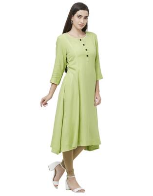 Green plain viscose ethnic-kurtis 4