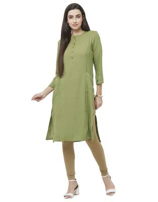Green plain viscose ethnic-kurtis 1
