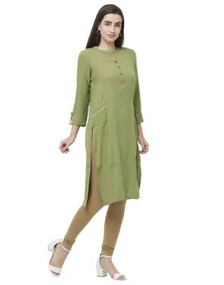 Green plain viscose ethnic-kurtis 4