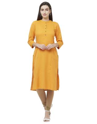 Mustard plain cotton ethnic-kurtis 1
