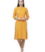 Mustard plain cotton ethnic-kurtis
