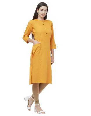 Mustard plain cotton ethnic-kurtis 4