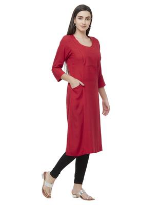 Maroon plain viscose ethnic-kurtis 4