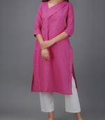 Pink plain cotton long-kurtis
