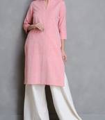 Pink plain cotton long-kurtis