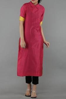 Pink plain cotton long-kurtis