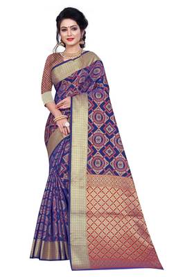 Blue Woven Banrasi Saree With Blouse 1