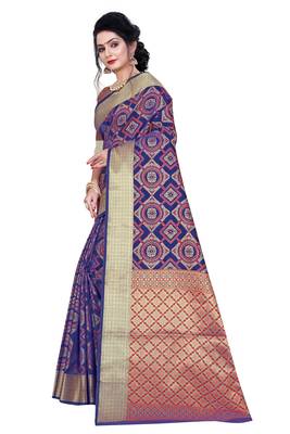 Blue Woven Banrasi Saree With Blouse 2