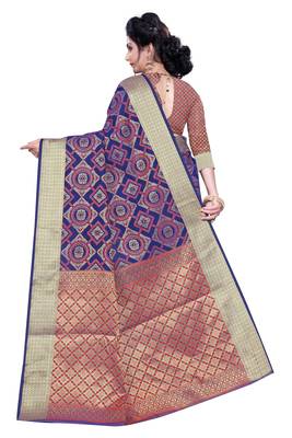 Blue Woven Banrasi Saree With Blouse 3