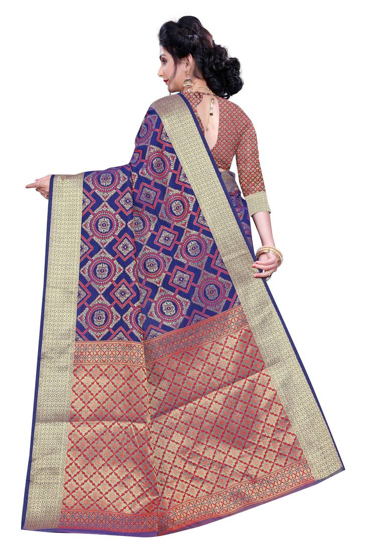 Blue Woven Banrasi Saree With Blouse