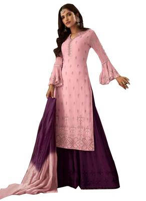 Pink Embroidered Faux Georgette Salwar 1