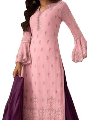 Pink Embroidered Faux Georgette Salwar 2