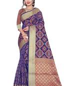 Blue Woven Banarasi Saree With Blouse