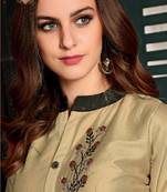 Beige Heavy Satin Cotton Fancy Kurti