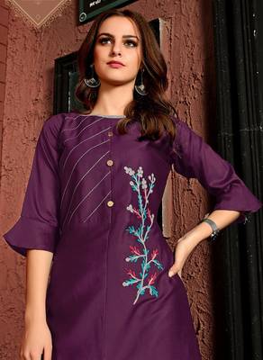Purple Heavy Satin Cotton Fancy Kurti 1
