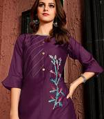 Purple Heavy Satin Cotton Fancy Kurti