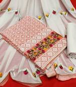 peach embroidered cotton unstitched salwar with dupatta