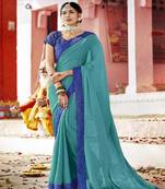 Teal embroidered georgette saree with blouse