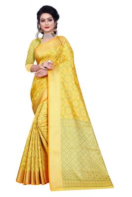 Yellow Woven Banarasi Saree With Blouse 1
