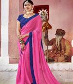 Pink embroidered georgette saree with blouse